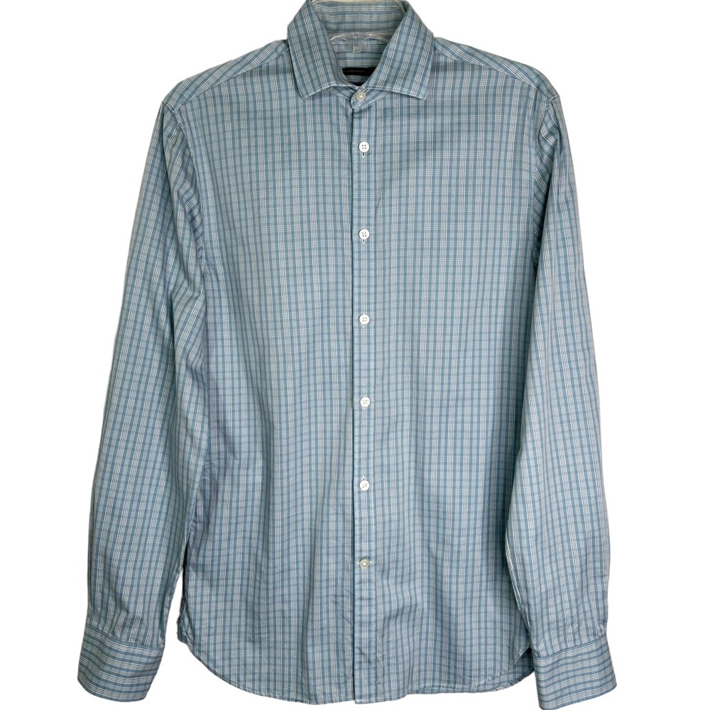 John Varvatos 100% Cotton Slim Plaid Long Sleeve Button Down Shirt Men’s 14 1/2